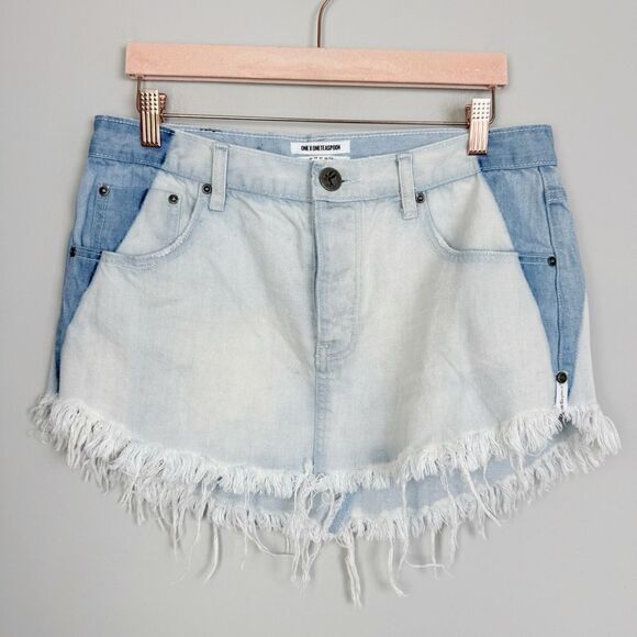 ONE X ONE TEASPOON | Free People 4040 Two Tone Blue Denim Skirt Women’s Size 29 - Picture 4 of 14